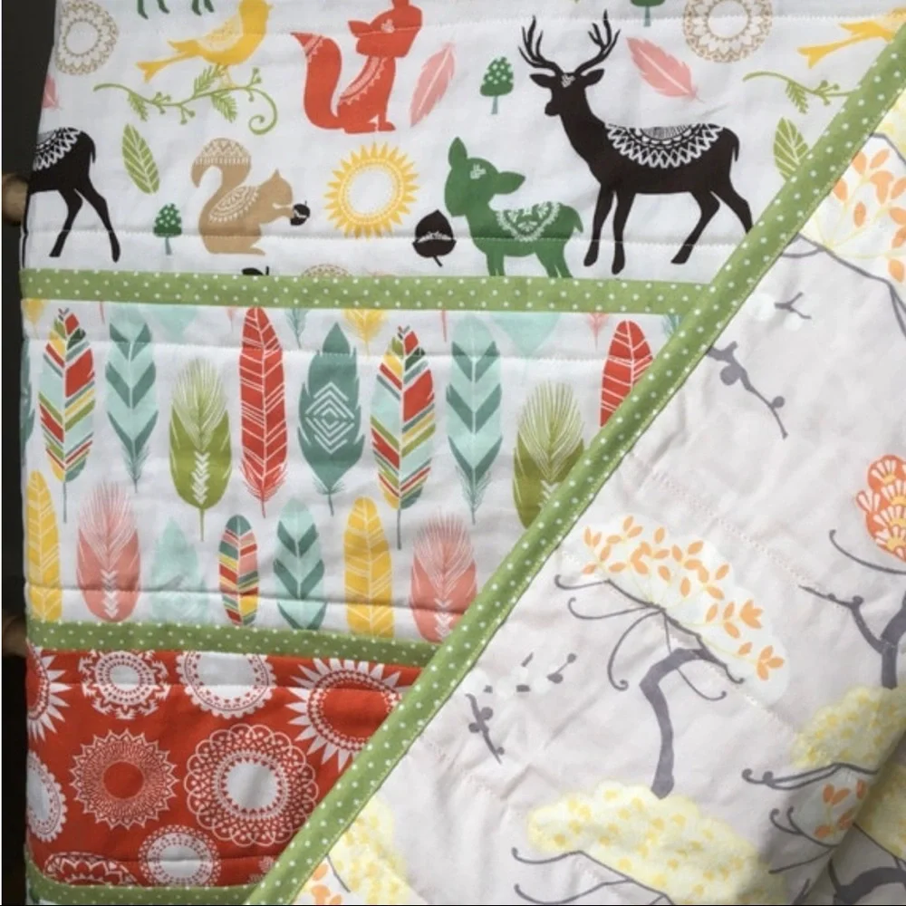 Handmade Quilt Woodland Nursery Fall Woodland Rustic Deer Orange Green